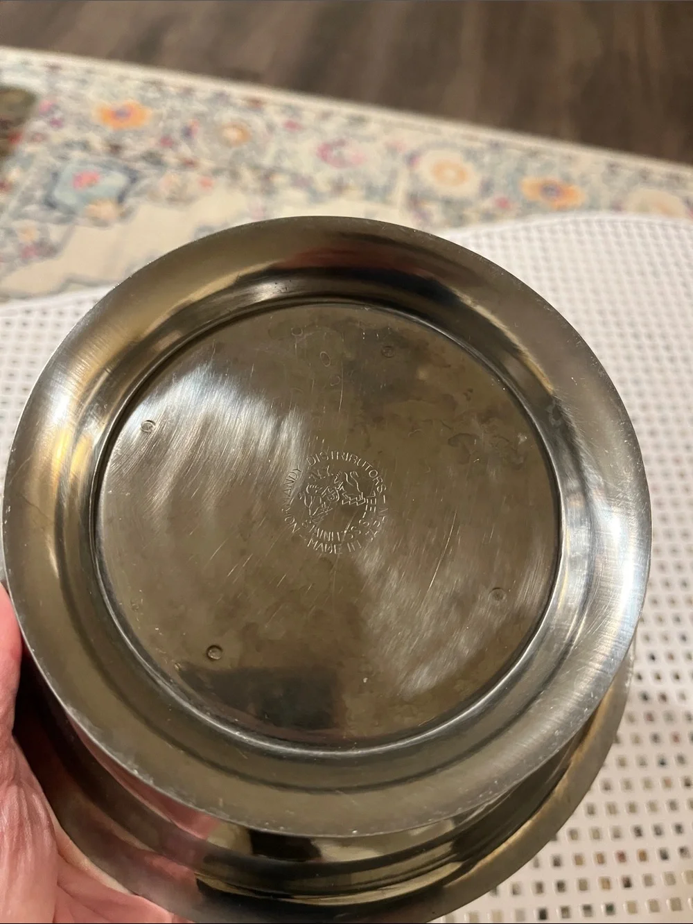 VINTAGE MCM Normandy Distributors Stainless Footed Serving Bowl
